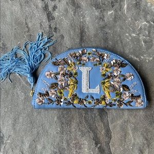 Anthropologie Beaded Monogram Leather Pouch-L